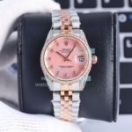 Swiss Replica Rolex Datejust Two Tone Rose Gold Pink Dial Jubilee Band Diamond Watch 31MM